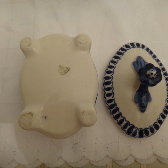 Vintage 70's Russian Gzhel Porcelain Covered Sugar/Candy Bowl /Dish/Container - Picture 5 of 5